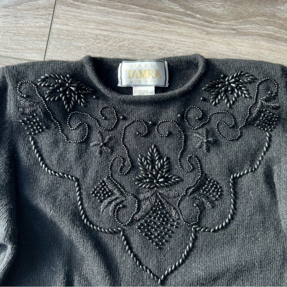 Vintage Tamra Black  Wool Angora Blend Beaded Sweater - Picture 5 of 15